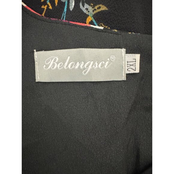 Black Fall Floral Print V-Neck Bell Sleeve Shift Mini Dress Size 2XL 16 18 Plus - Picture 5 of 7